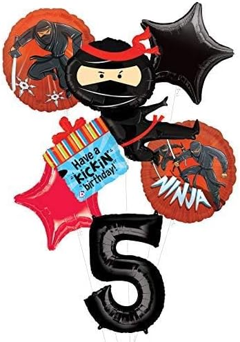 Ninja Birthday Party Supplies - Happy Kickin 5th Birthday Balloon Bouquet Decorations