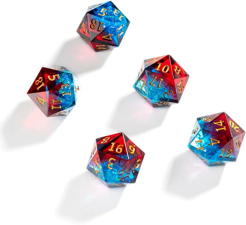 5PCS Polyhedral D20 Dice - 22mm Resin 20 Sided Game Dice for RPG MTG DND Table Games (Red Blue)