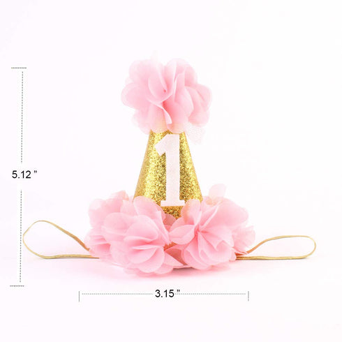 Infant Baby 1st Birthday Party Hat - Princess Hairband Baby Girl Flower Delicate Hair Accessories Crown, Pink, Small