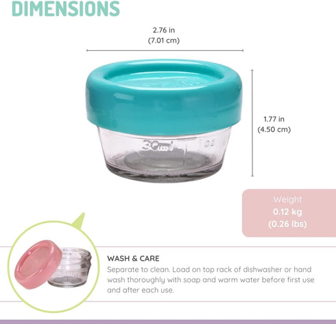 melii Glass Baby Food Freezer Jars, Snack Container with Lids, BPA Free, Microwave & Dishwasher Safe (2oz - 6 Piece Set)