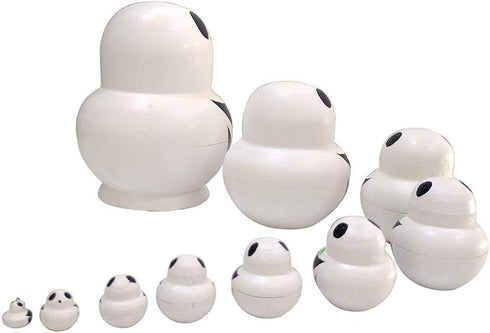Set 10 Cute Animal Panda with Bamboo Handmade Wooden Russian Nesting Dolls Matryoshka Dolls Pieces for Kids Toy Home