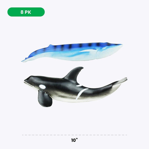 8-Pack: 7-10" Playset Boley Great Sea Creatures Soft Plastic Ocean Animal Figurines - Realistic Shark, Whale, Dolphin
