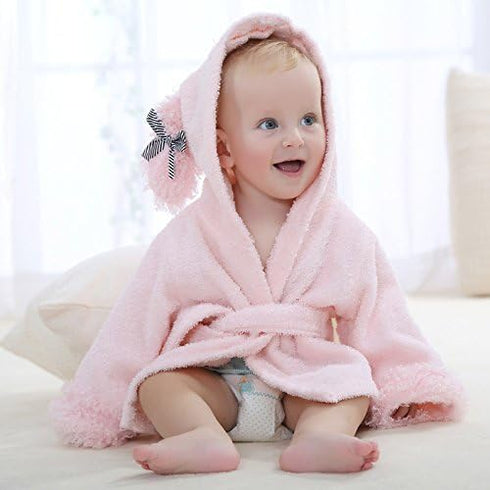 Ultra Absorbent Pink Dog Hooded Bathrobe for Girls - Terry Cotton