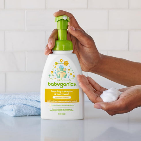 Babyganics Baby Shampoo + Body Wash 16 Fl Oz, Chamomile Verbena, Non-Allergenic, Tear-Free, Pump Bottle