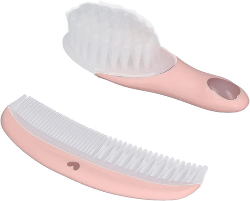 Generic Set, Baby Hair Brush and Comb Soft Round Tooth Design, Enhances Brain Development, Travel Friendly, Pink