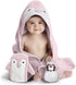 Happy & Sweet Baby Gift Set - Bamboo Viscose Hooded Penguin Bath Towel, Mitt Washcloth,