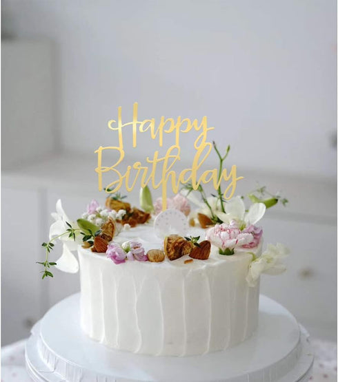 Happy Birthday Cake Topper - Mirrored Gold Acrylic Versatile Decoration Ideas, Perfect Keepsake for Family and Friends