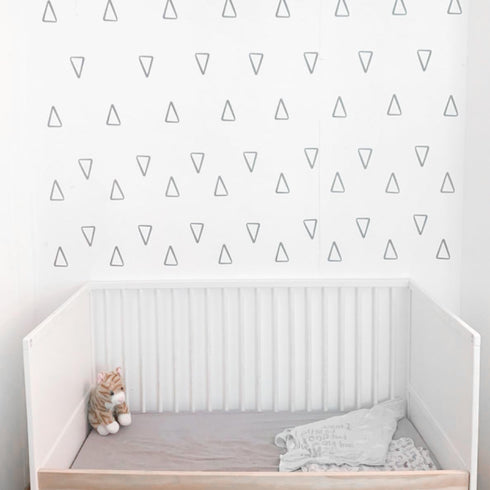 The Boho Design Vieli Arte Grey Transparent Triangles, Hand Drawn Wall Vinyl Sticker Decal for Nursery, 60 pcs