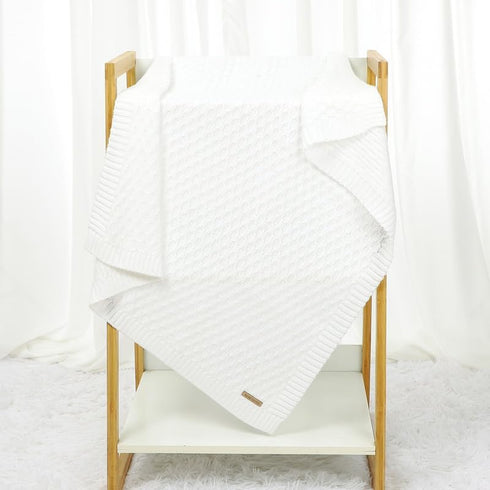Baby Blanket Knit Soft Swaddle Receiving Blankets for Newborn Nursery, 30 x 40 Inch, White for Infant Crib Stroller