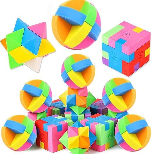 PROLOSO 15 Pcs Puzzle Cube Pencil Erasers, Kids Party Favors, Classroom Student Prizes, Brain Teasers