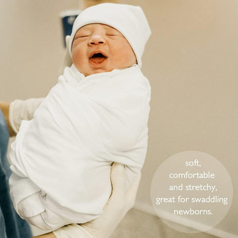OWLOWLA Swaddle Blanket and Hat Set, Newborn Swaddle Wrap, Baby Receiving Blanket for Boys Girls, Baby Blue