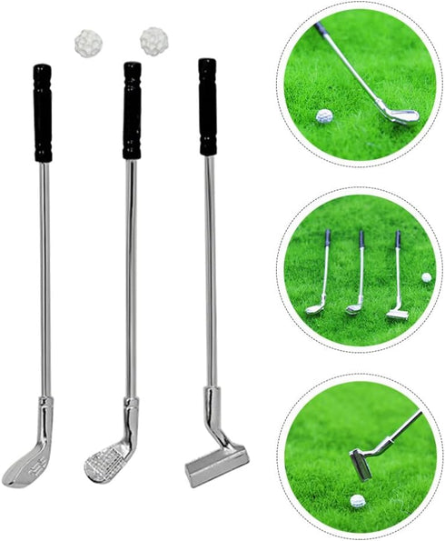 jojofuny Miniature Golf Club Balls Set, 1 Set of Dollhouse Golfing Club, Mini Golf Clubs for 1:12 Scale Dollhouse