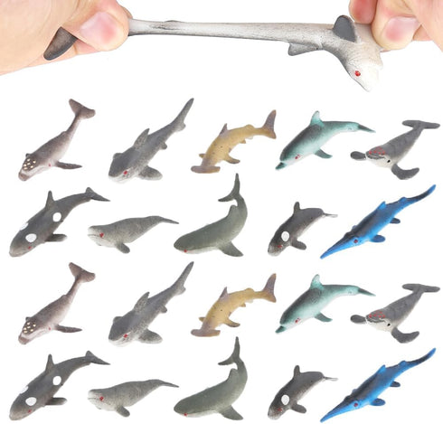 20 PCS Mini Rubber Shark Toy Figure, Super Stretches Bath Toy Set,