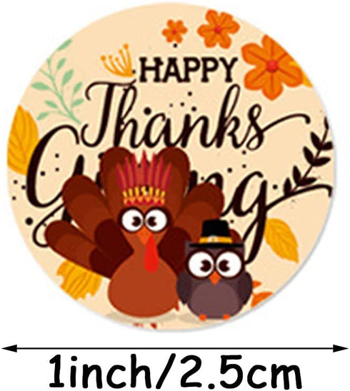 500 Pcs Happy Turkey Theme Thanksgiving Stickers, 1 Inch, 8 Designs for Party Favors and Gift Decoration