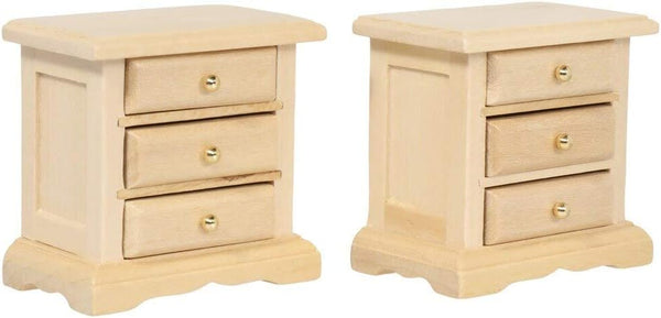 Wooden Dollhouse Night Stands - Set of 2 Bedside Tables, 1/12 Scale Dolls House Furniture