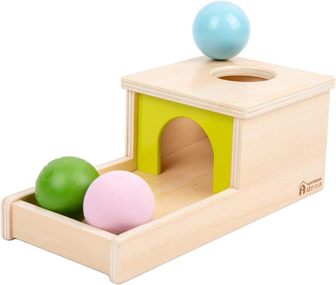 Adena Montessori Object Permanence Box with Tray, Three Balls Montessori Toys for 6-12 Months Baby and Toddler (Small