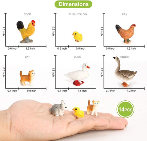 Volnau Mini Farm Toys Figures, 14PCS Barn Animal Figurines for Toddlers Kids, Christmas Birthday Gift, Plastic