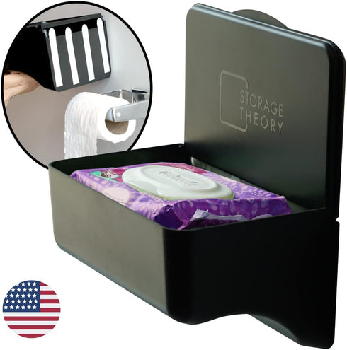 2 Pack Wipe Holder for Bathroom Adhesive Wall Mount Organizer Bathroom Shelf & Baby Wipes Dispenser Black