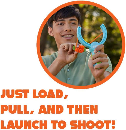 Koosh Slingshot for Kids - Comes with 3 Mini Balls, Outdoor Play Toy for Ages 6 and Up, Storage in Handle