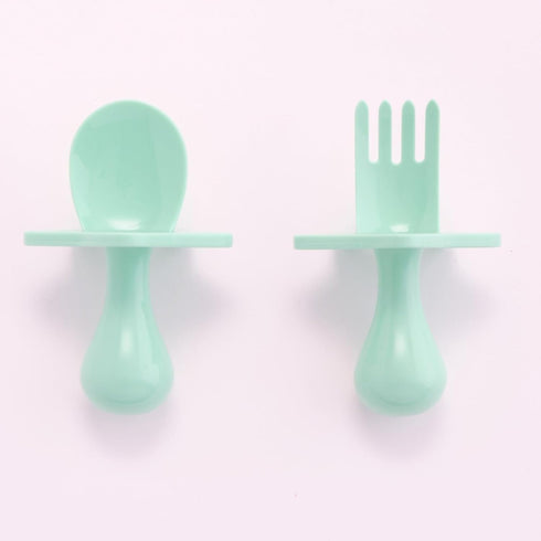 Elli&Nooli Baby Led Weaning Spoon & Fork Set, Mint Toddler Feeding Set with Ergonomic Grip Handles, Dishwasher Safe