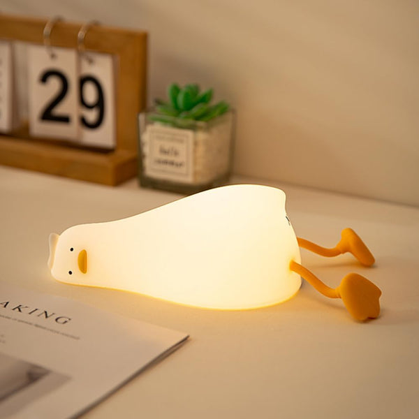 Benson Lying Flat Duck Night Light, Existential Crisis Squishy Silicone Duck Lamp,