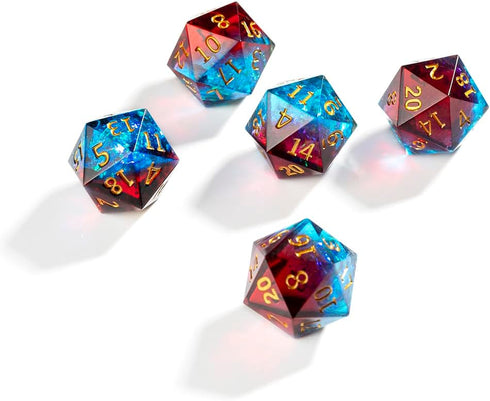 5PCS Polyhedral D20 Dice - 22mm Resin 20 Sided Game Dice for RPG MTG DND Table Games (Red Blue)