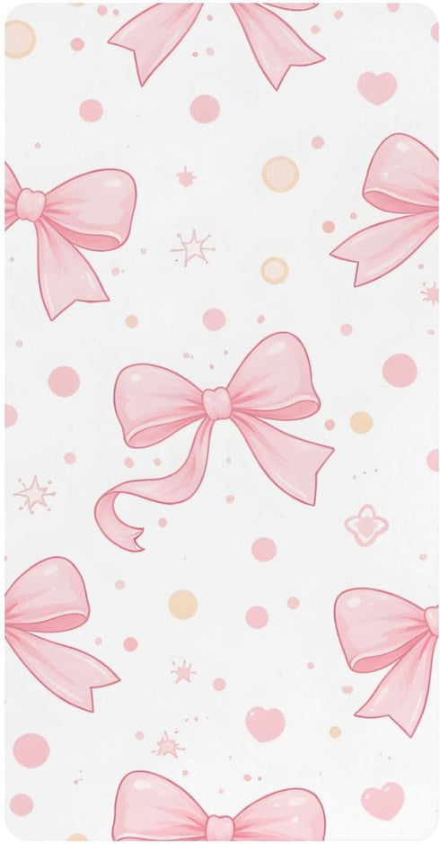 CZXW Pink Bows Polka Dots Crib Sheets Fitted 52" x 28" Natural Cotton