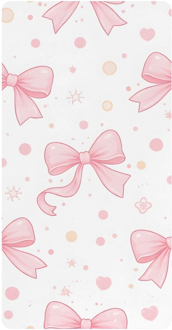 CZXW Pink Bows Polka Dots Crib Sheets Fitted 52" x 28" Natural Cotton
