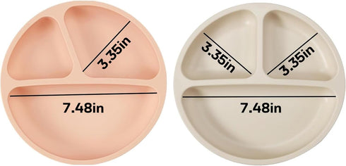 PandaEar 2 Pack Silicone Divided Suction Plates with 2 Spoons and 2 Forks for Babies & Toddlers, Pink & Linen