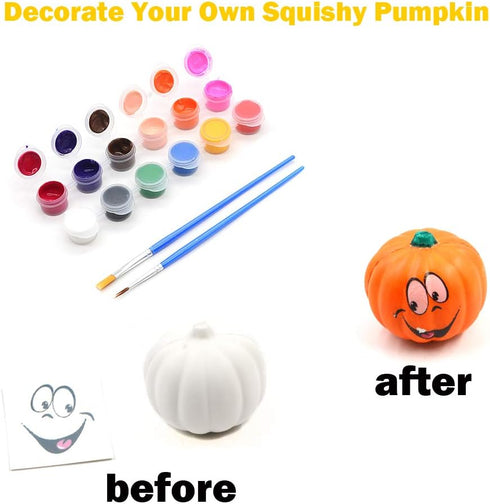 Paint Your Own Squishy Pumpkin, 6 Pack - Slow Rising with Decorating Stickers for Kids Crafts Halloween Thanksgiving