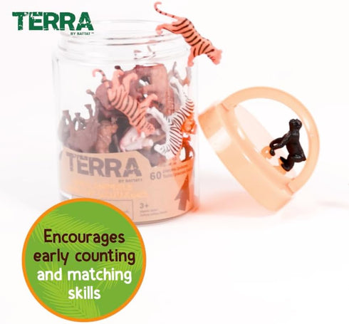 60 3+ Terra by Battat Pieces Wild Creatures Tube Realistic Mini Animal Figurines Lion, Hippo, Tiger, Bear & More Safari