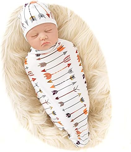 Galabloomer Newborn Swaddle Blanket with Beanie Set, Baby Boy Receiving Blanket (White Arrow)