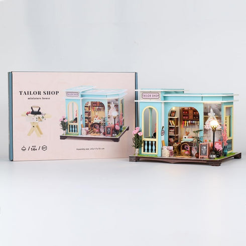DIY Miniature House Kit, Tailor Shop Mini House Building Kit with Furniture & LED, Tiny House Model for Adults Teens