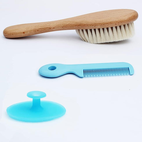 Baby Hair Brush Set - Wooden Handle & Silicone Cradle Cap Brush for Newborns & Toddlers, Ideal Gift