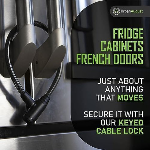 Urban August Child-Proof Refrigerator Lock for Kids & Adults, Lock for French Door Fridge and Cabinet (Regular, Black)