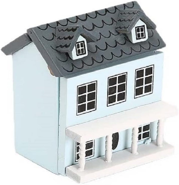 Miniature Cottage for Dollhouse Accessories, Wooden Mini House Storage Decoration Ornament for Miniature Lovers (Blue)