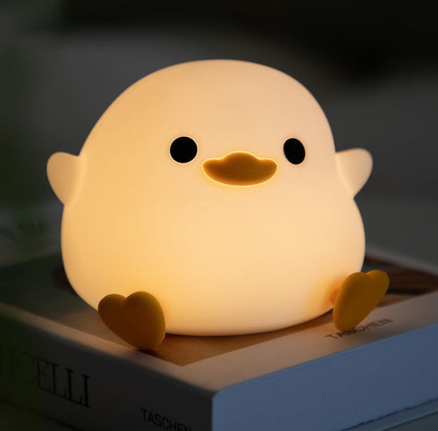 HAPPYBAG Cute Pea Duck Night Light,Duck Lamp,2 Levels Dimmable Silicone Ducky Light,LED