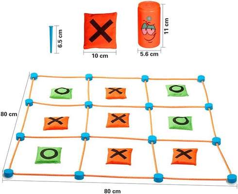 2-in-1 Bean Bag Bottle and Can Throwing Play Set for Outdoor and Indoor Games, Rope Throwing Tic Tac Toe Set