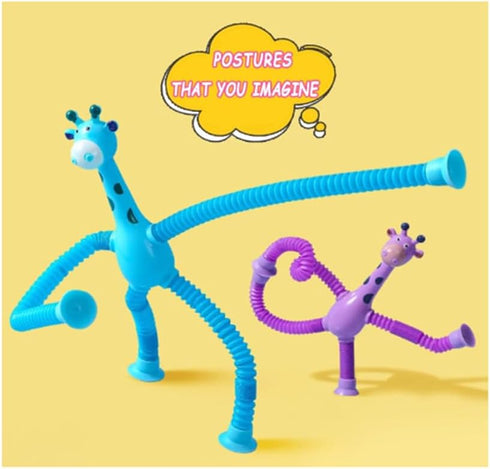 4 Pcs Telescopic Suction Cup Giraffe Toy - Funny Pop Tubes Sensory Toy for Toddlers, Educational Fidget