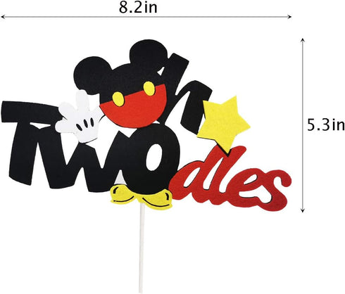 CHuangQi Oh Twodles Cake Topper, Mickey Themed 2nd Birthday Cake Decor for Second Birthday Party Supplies