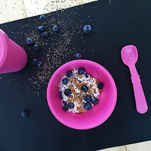 Re-Play Made in USA Toddler Dinnerware Set - 10 oz Open Cup, 7" Flat Plate, 12 Oz Bowl, Fork and Spoon