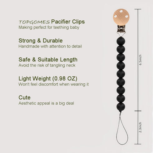 2 Pack Silicone Pacifier Clip Holder for Baby, Fits Most Pacifier Styles, BPA-Free, (Black & White)