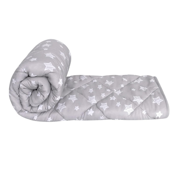 Baby Comforter for Boys and Girls, Quilted Grey Star Print, Ultra Soft Down Alternative, 39x47 Inches