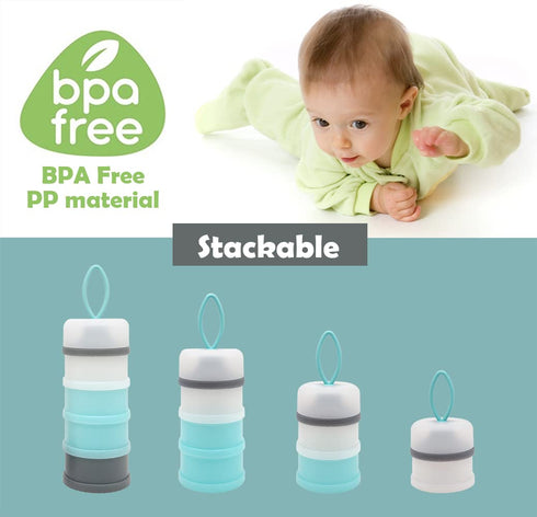 Baby Formula Dispenser Container, Portable Milk Powder Dispenser, Non-Spill Stackable Storage, BPA Free, 4 Compartments
