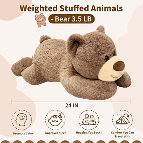 3.5 LB 24 Inch Weighted Stuffed Animals Bear, Weighted Plush Animals Throw Pillow, Cute Kawaii Plush Toys Gifts