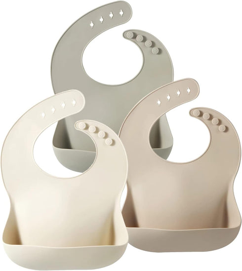 PandaEar Silicone Baby Bib for Girls Boys - Adjustable Waterproof Eating Bibs, BPA Free, Large Pocket Food Catcher