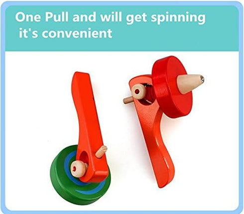 FQStech Wooden Spinning Top Gyroscope with Handle and Pull String Wire, Color Random