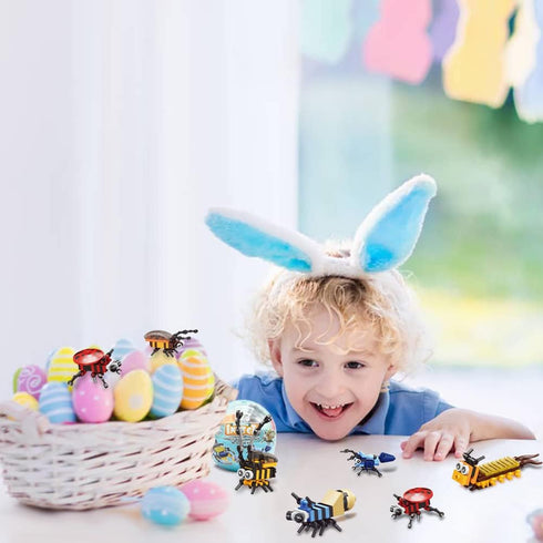 UMEELR 12 Pcs Prefilled Easter Eggs with Insect Animal Building Blocks, Surprise Toys for Kids Easter Party