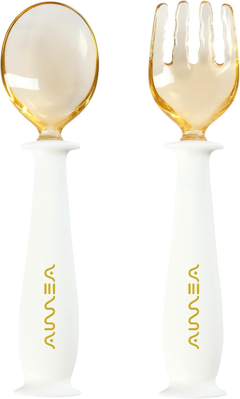 Toddler Forks and Spoons Set with Travel Case, Safe Silicone Utensils for Self-Feeding, Aged 6M+