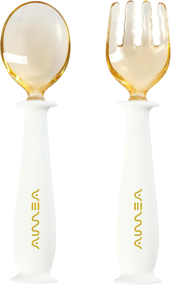 Toddler Forks and Spoons Set with Travel Case, Safe Silicone Utensils for Self-Feeding, Aged 6M+
